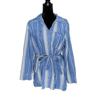 J. Crew Denin Blue and White Striped Top